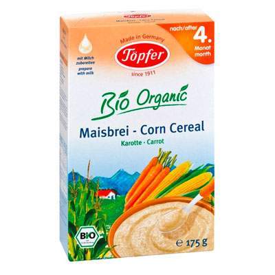 Cereale din porumb cu morcov Bio Organic, +4 luni, 175 g, Topfer