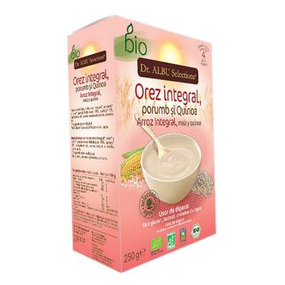 Cereale pentru bebelusi cu orez integral, porumb si quinoa, 250 g, Dr. Albu