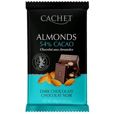 Ciocolata neagra cu 54% cacao si migdale, 300 g, Cachet