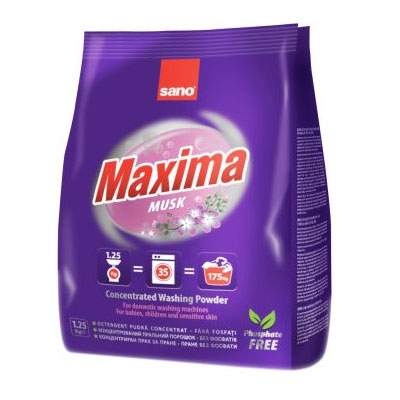 Detergent pudra cu parfum de mosc Maxima, 1.25 kg, Sano