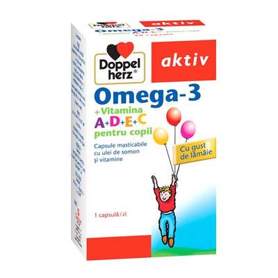 Doppelherz Aktiv Omega 3 cu vitaminele A+D+E+C pentru copii, 30 capsule, Queisser Pharma