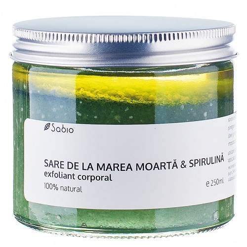 Exfoliant cu sare de la Marea Moarta si spirulina, 250 ml, Sabio