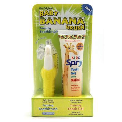 Gel gingival aroma capsuni si banane + periuta de dinti Spry, 60 ml, Xlear