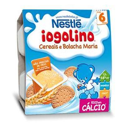 Gustare gris cu lapte si biscuiti Iogolino, 6-36 luni, 4x100 g, Nestle