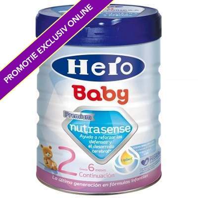 Lapte praf de continuare Premium Nutrasense 2, 6-12 luni, 800 g, Hero Baby