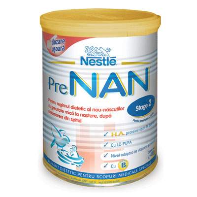 Lapte praf Pre Nan Stage 2 HA cu Bifidus, 0-6 luni, 400 g, Nestle