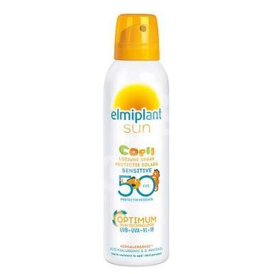 Lotiune spray pentru copii cu protectie solara ridicata Sensitive SPF 50, 150 ml, Elmiplant 