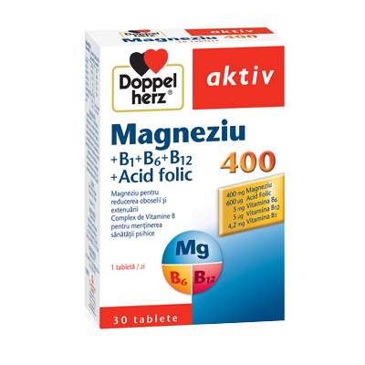 Magnesium 400 Doppel harz + Acid folic + Vitamina B6, 30 tablete, Queisser Pharma