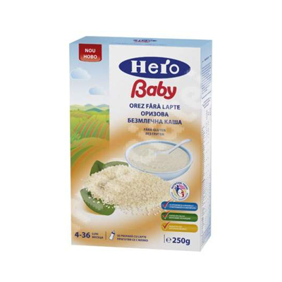 Mancarica orez, fara lapte, 4-36 luni, 250 g, Hero Baby