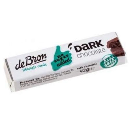 Baton de ciocolata neagra fara zahar adaugat, 42 g, DeBron