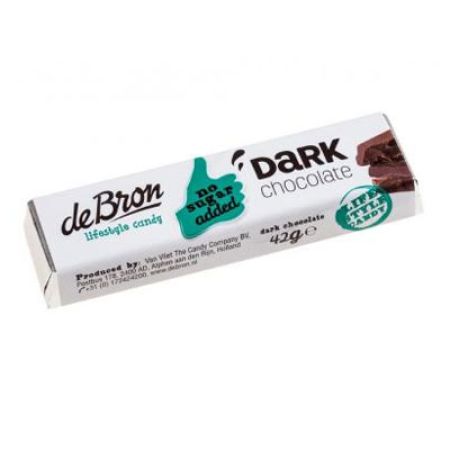 Baton de ciocolata neagra fara zahar cu indulcitori De Bron, 43 g, Van Vliet Candy