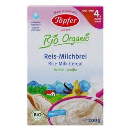 Cereale orez cu lapte si vanilie Bio Organic, Gr. 4 luni, 200 g, Topfer