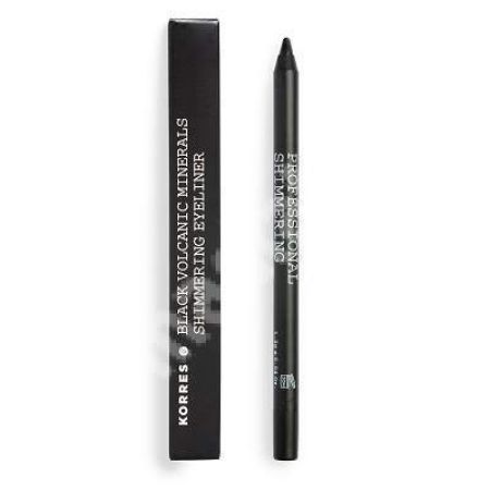 Creion pentru ochi cu particule lucioase si minerale vulcanice, nuanta Black, 1.2 g, Korres
