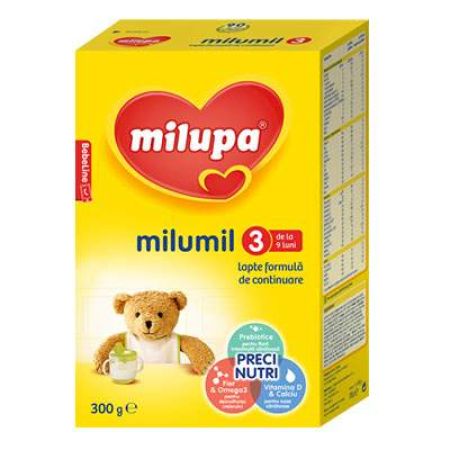 Formula de lapte, de continuare - Milumil 3, Gr. 9-12 luni, 300 g, Milupa