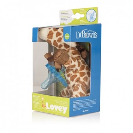 Jucarie girafa lovey plus suzeta silicon albastru, 0- 6 luni, Dr Browns