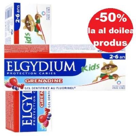 Pachet Pasta de dinti gel cu rodie pentru copii, 2-6 ani, 50ml, Elgydium