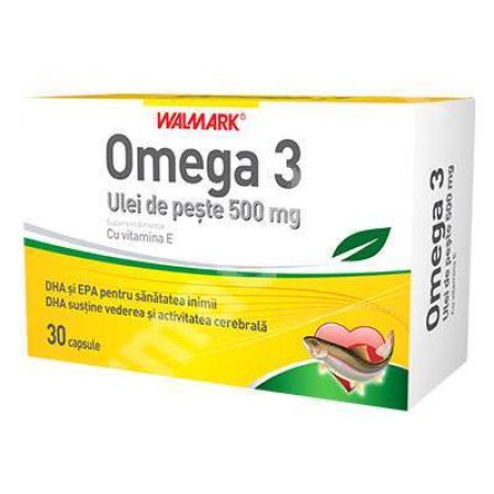 Omega 3 ulei de peste 500 mg cu Vitamina E, 30 capsule, Walmark
