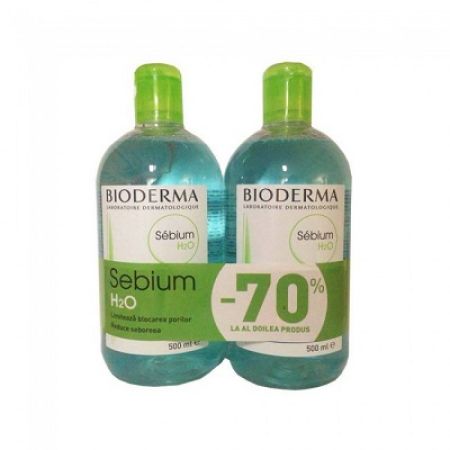 Oferta pachet solutie micelara - Sebium H2O (al doilea produs reducere 70%), 500 ml x 2, Bioderma