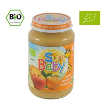 Piure Bio mere, piersici si pesmet, Gr. 4 luni, 190 g, Sun Baby Food