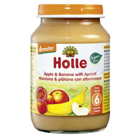 Piure Eco din mere, banane si caise, +6 luni, 190 g, Holle Baby Food