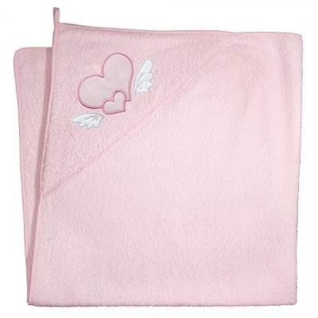 Prosop de baie cu gluga pentru copii, roz cu inimioare, 100x100 cm, 815, Ceba Baby