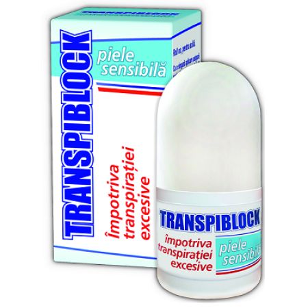 Roll-on impotriva transpiratiei excesive piele sensibila, 25 ml, Transpiblock