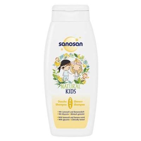 Sampon si gel de dus 2 in1 aroma banane Natural Kids, 250ml, Sanosan