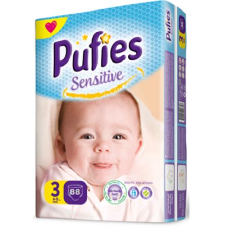 Scutece nr.3 Pufies Baby Sensitive Midi, 4-9 kg, 88 buc, Ficosota Sintez
