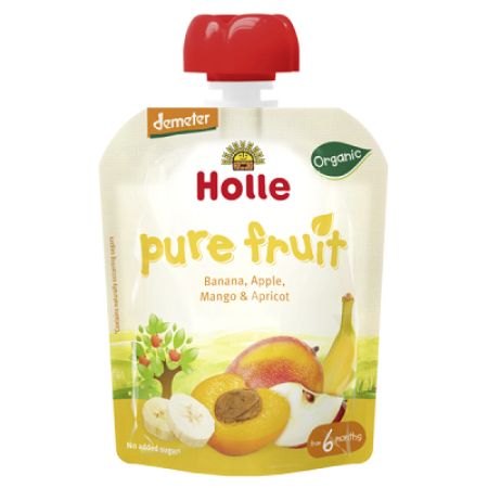 Suc eco din banane, mere, mango si caise, +6 luni, 90gr, Holle Baby Food