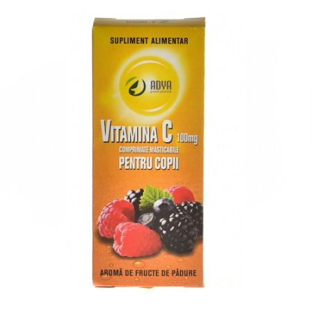 Vitamina C 100 mg cu aroma de fructe de padure pentru copii, 30 comprimate, Adya
