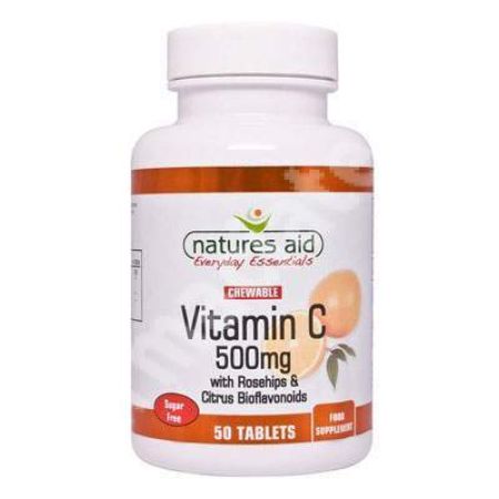 Vitamina C fara zahar, 500mg, 50 tablete masticabile, Natures Aid