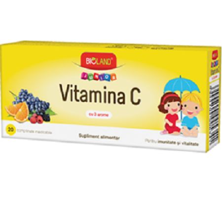 Vitamina C cu 3 arome Bioland Junior, 20 comprimate, Biofarm
