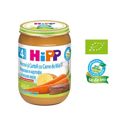 Meniu Bio miel cu morcovi si cartofi, Gr. 4 luni, 190 g, Hipp