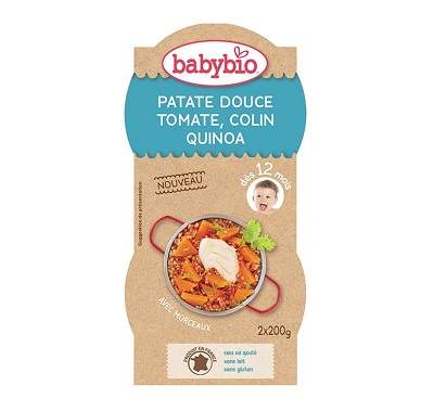 Meniu cu cartofi dulci, quinoa si cod, +12 luni, 2x200g, BabyBio