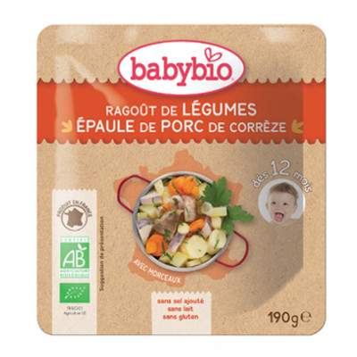 Meniu piure de legume si carne de porc, Gr. 12 luni, 190 g, Babybio