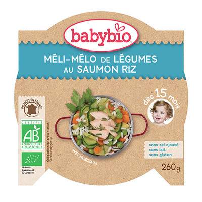 Meniu tocanita de legume cu somon si orez, Gr. 15 luni, 260 g, Babybio