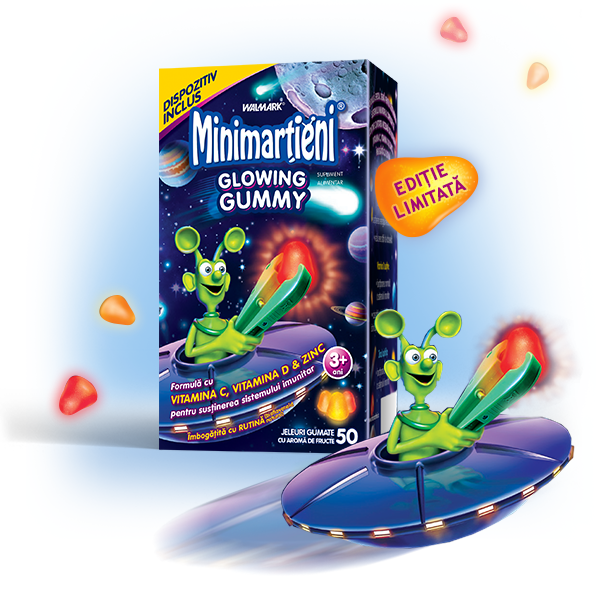 Minimartieni Glowing Gummy, 50 jeleuri, +3 ani, Walmark