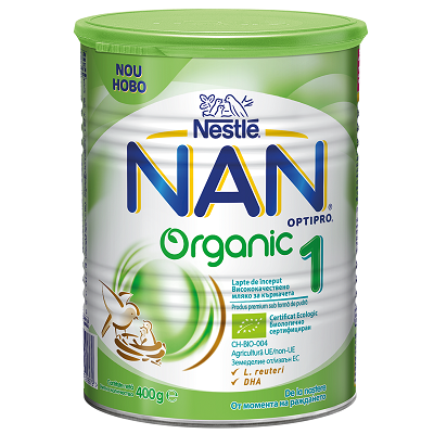 Nan 1 Organic Optipro Formula de lapte de inceput, +0 luni, 400 g, Nestle