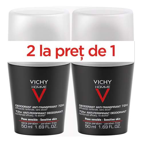 Oferta Pachet Deodorant roll-on extra strong pentru barbati 72H, 2 x 50 ml, Vichy