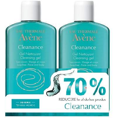 Oferta pachet gel de curatare Avene Cleanance, 70% al doilea produs, 2x200ml, Pierre Fabre