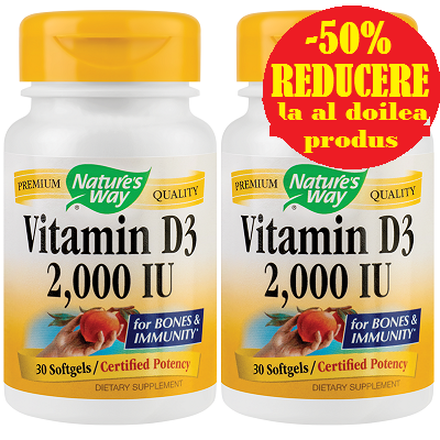 Oferta Pachet Vitamina D3, 2x 30 capsule, Natures Way