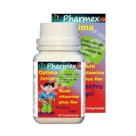 Optima Junior Multivitamine plus Fier, 30 comprimate, Pharmex