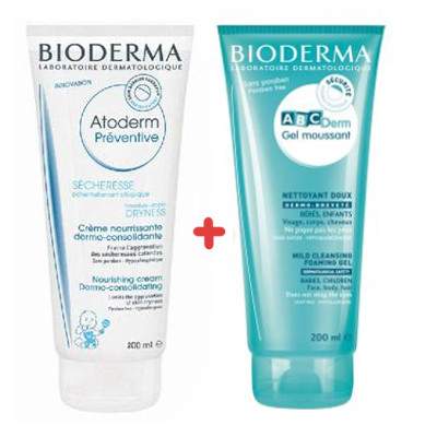 Pachet Crema Atoderm Preventive, 200 ml + Cadou Gel spumant ABCDerm, 200 ml, Bioderma