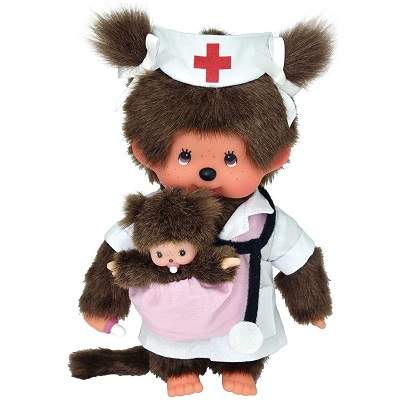 Papusa asistenta medicala cu Bebe, +3 ani, 20 cm, Monchhichi