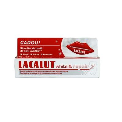 Pasta de dinti medicinala Lacalut White Repair, 75 ml, Cadou Storcator de pasta de dinti, Theiss Naturwaren
