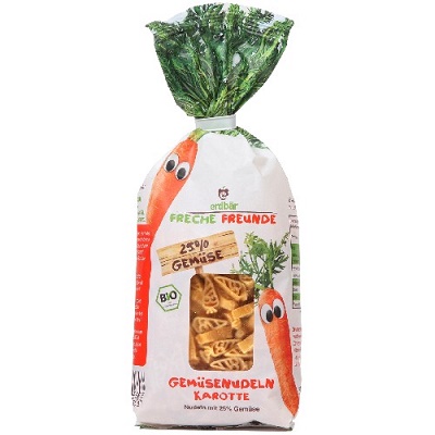 Paste Bio din grau dur, cu morcovi, 300 g, Freche Freunde