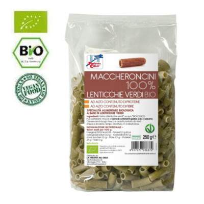 Paste Bio macaroane din linte verde 100%, 250 g, La Finestra Sul Cielo
