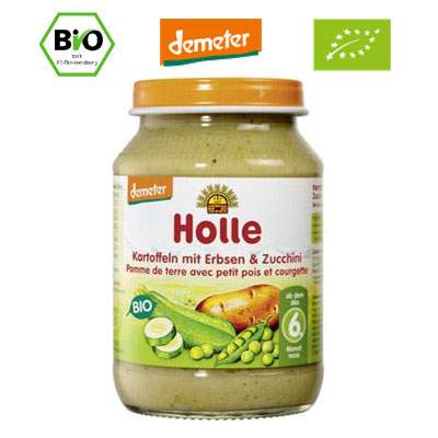 Piure Bio cartofi, mazare si zucchini, Gr. 6 luni, 190 g, Holle Baby Food