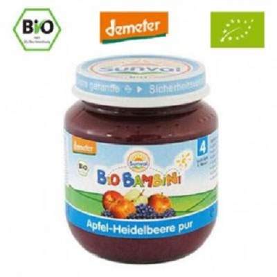 Piure Bio de mere si coacaze Bio Bambini, +4luni, 125 g, Sunval