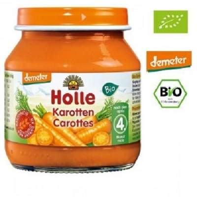 Piure Bio de morcovi, +4luni, 125 g, Holle Baby Food